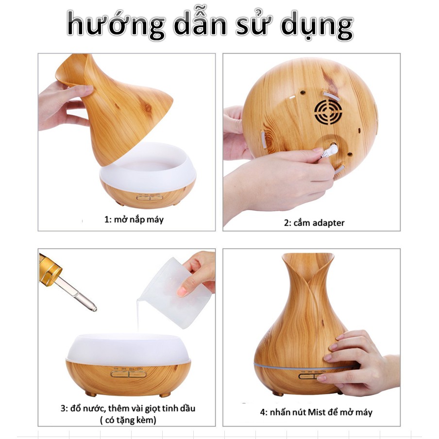 Máy Khuếch Tán Tinh Dầu Tuylip  Vân Gỗ Vàng 550ML/Phun sương tạo ẩm/Thích hợp xông phòng lớn diện tích 15-40m2/Có Remote Điều Khiển Từ Xa 3m/Kèm Đèn LED Thay Đổi 7 Màu