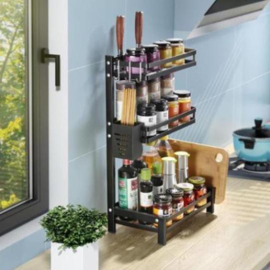 Kệ Đựng Gia Vị INOX Sơn Tĩnh Điện Chống Rỉ Cao Cấp 2, 3 Tầng Bản Đầy Đủ/Tiết Kiệm