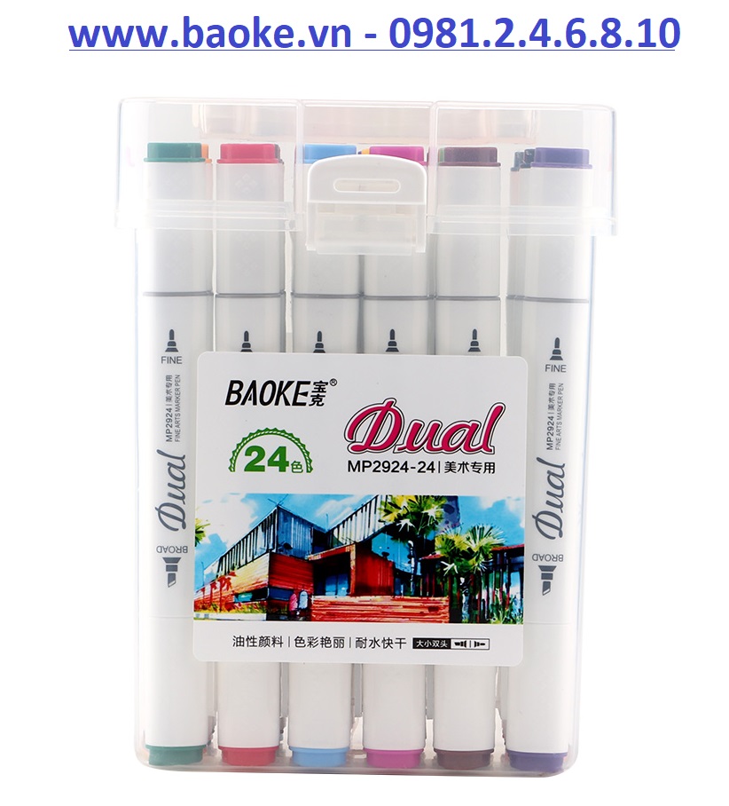 Bút lông 24 màu Marker hai đầu Baoke; MP2924-24