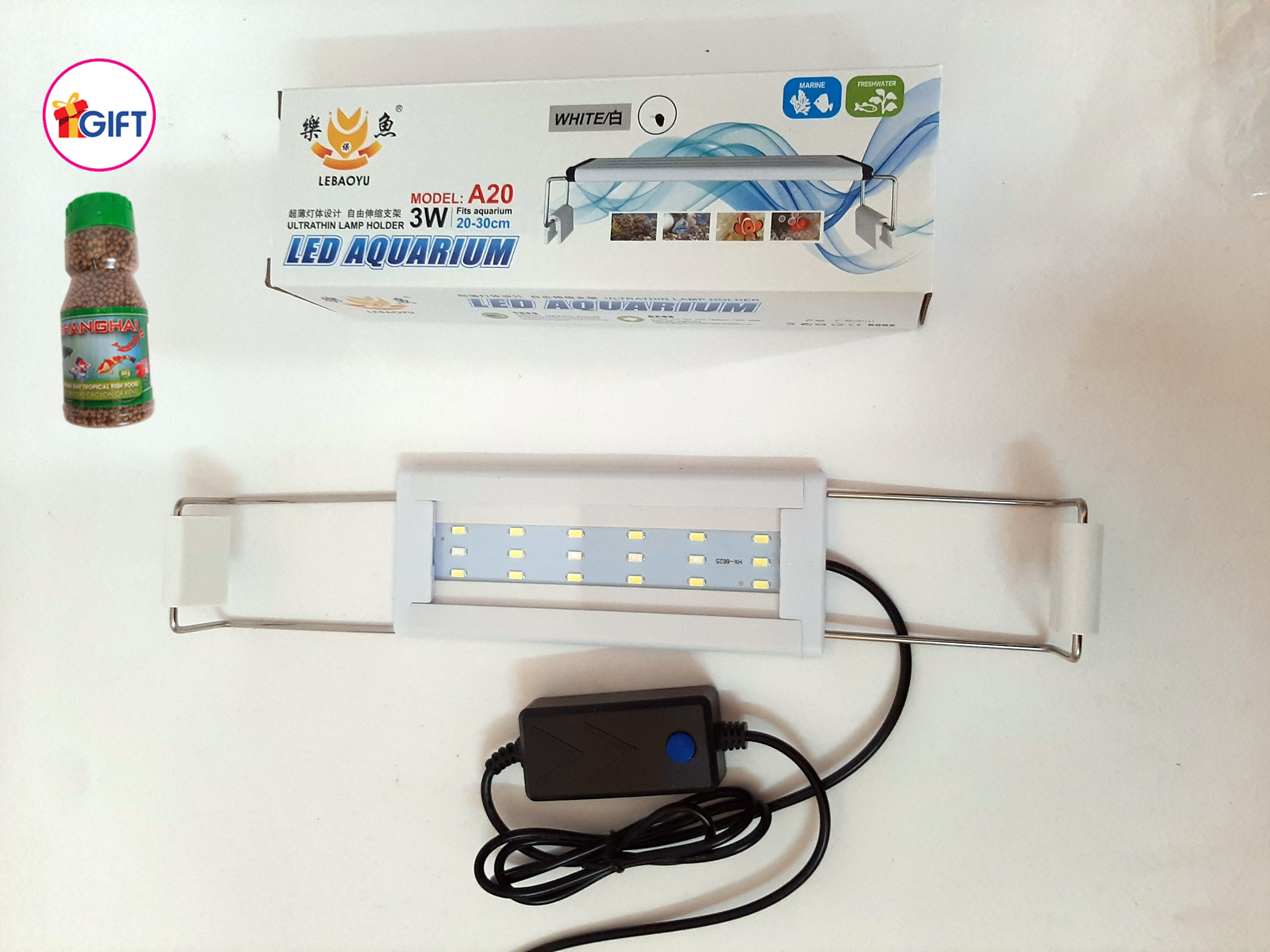 Đèn led 3 màu thủy sinh, đèn led bể cá mini, đèn hồ cá, A20 cho bể dài từ 20-30 cm