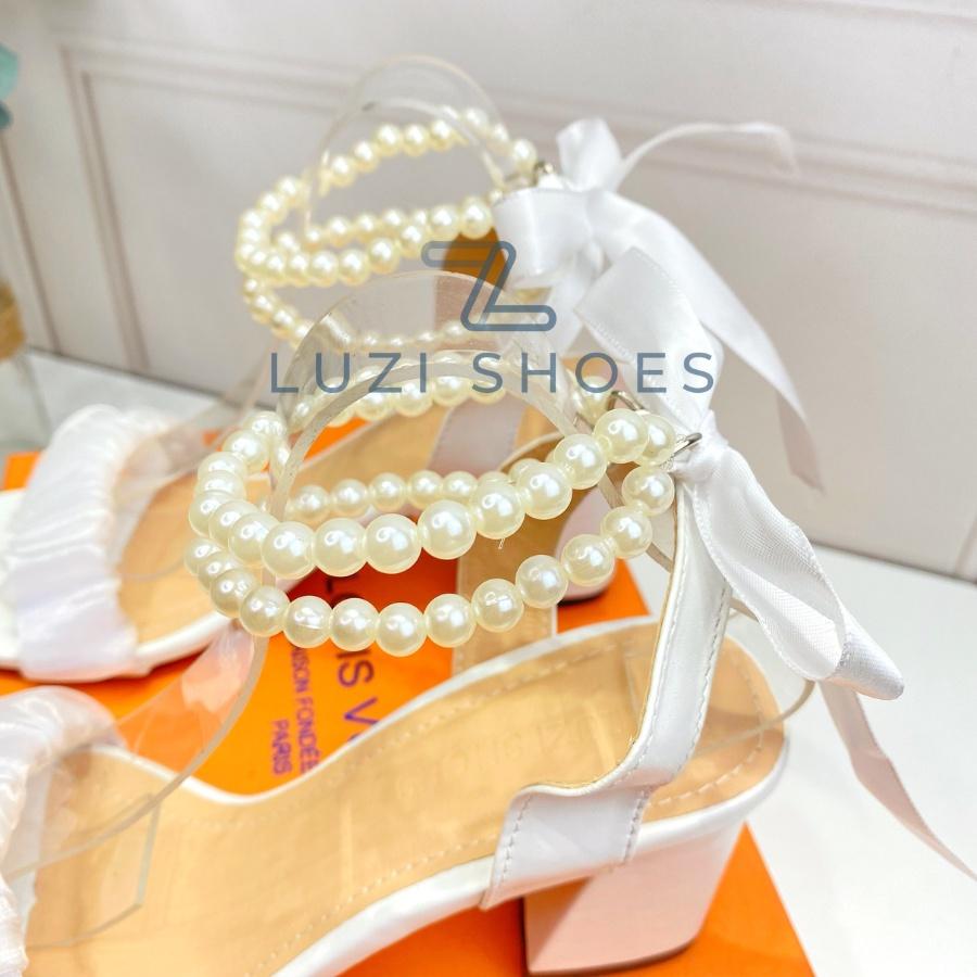 Giày cao gót nữ gót vuông thắt nơ 5 phân, giày sandal 5cm quai ngọc hottrend 2022