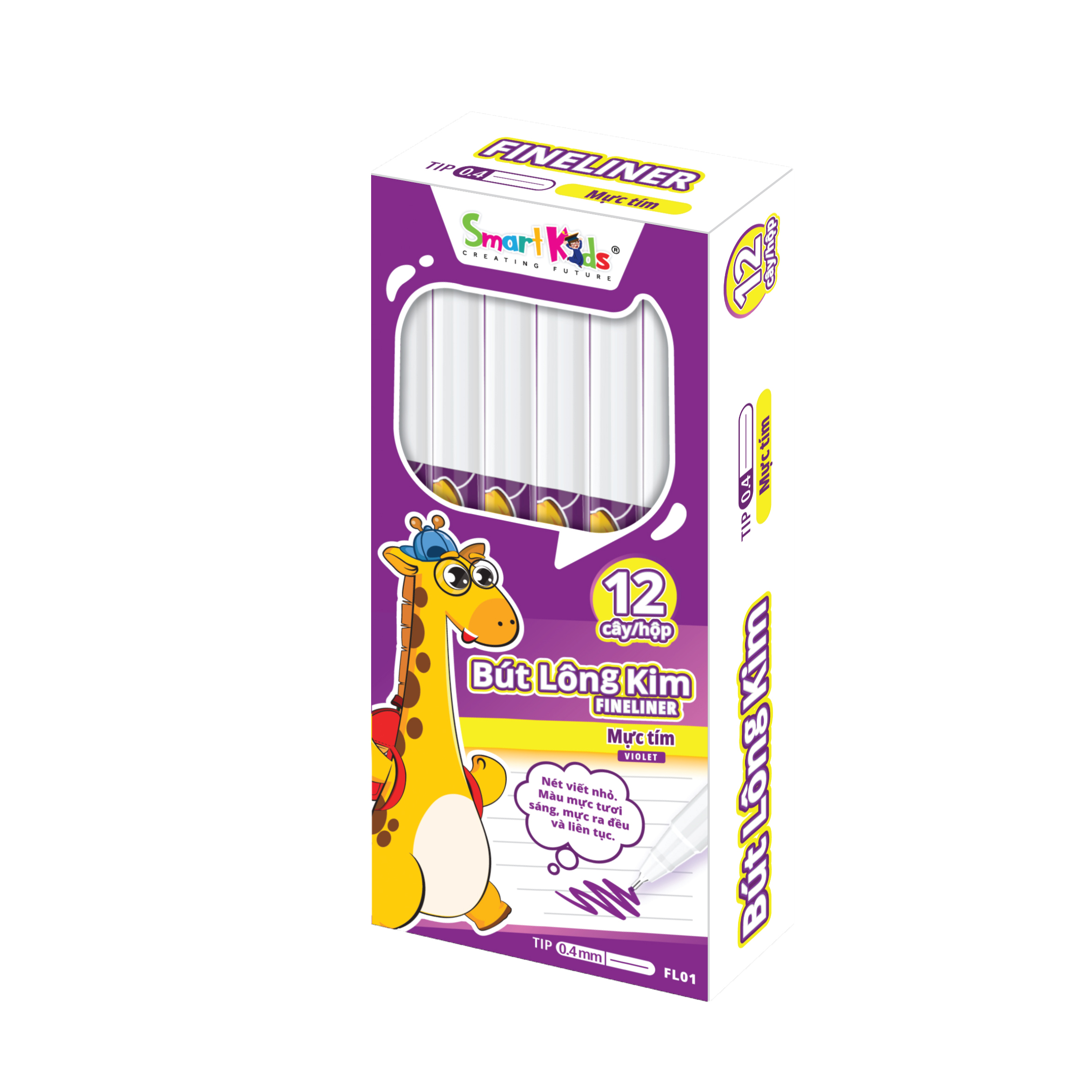 Bút lông kim Smartkids Fineliner Gira mực tím 0.4mm FL01 dành cho học sinh tiểu học (hộp 12 cây)