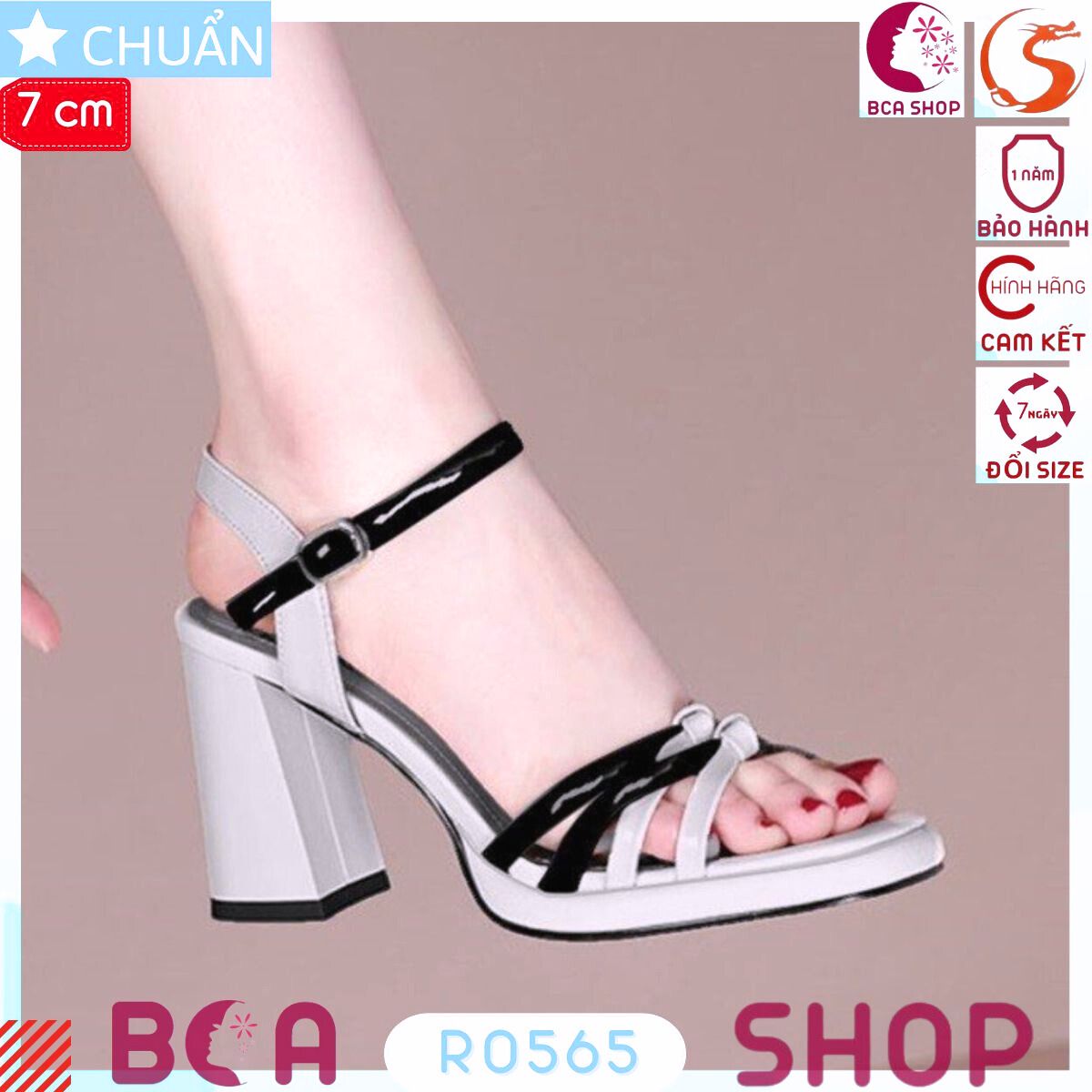 Sandal cao gót nữ 7p RO565 ROSATA tại BCASHOP phối màu sang trọng và thời trang, mang sang chân mà êm ái lắm ạ