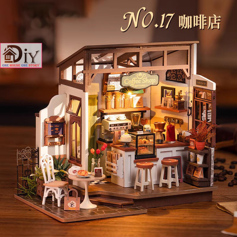 [Bản Tiếng ANH] Nhà búp bê gỗ DIY Miniature Robotime Rolife | NO.17 CAFE DG162 tự lắp ghép - Quà tặng trang trí sáng tạo