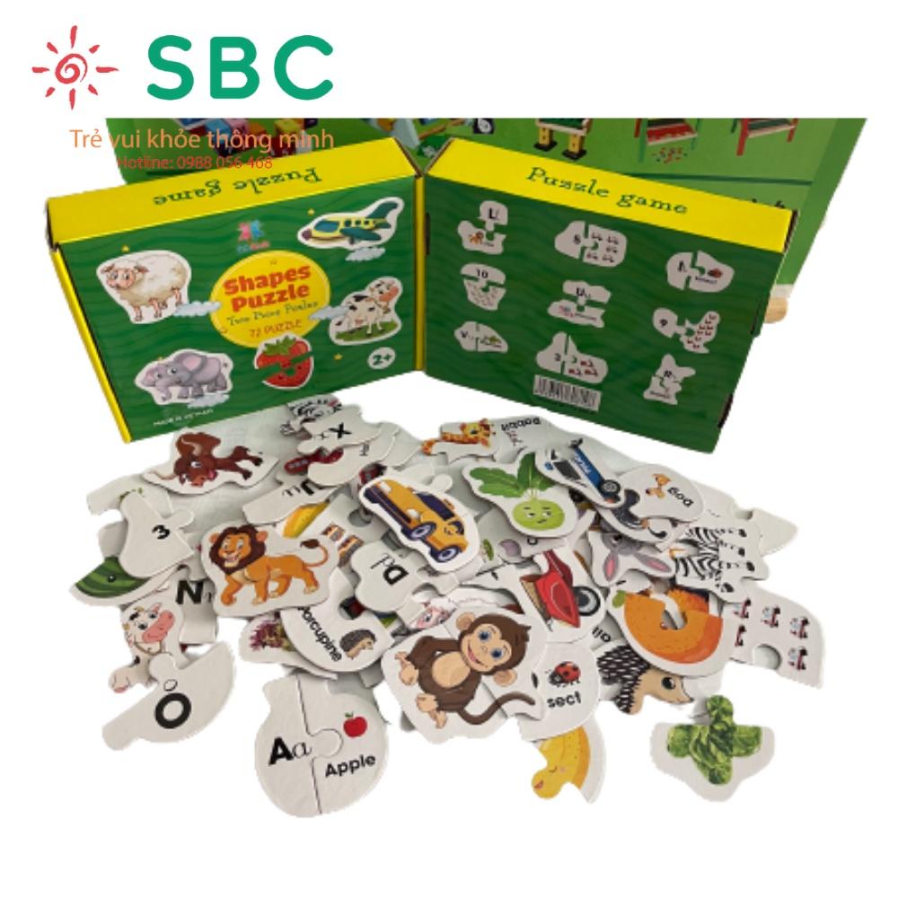 Đồ chơi Puzzle 72 mảnh Ghép hình học chữ cái số đếm động vật rau củ quả giao thông sản xuất tại Việt Nam