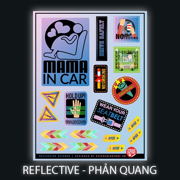 Mama in car - Reflective Sticker hình dán phản quang 3M Premium