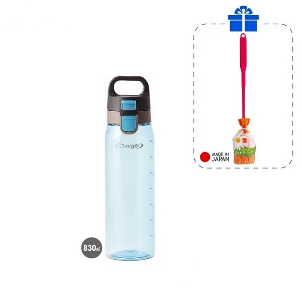 Bình đựng nước 830ml xanh dương + cây cọ rửa bình nước đầu mút - made in Japan