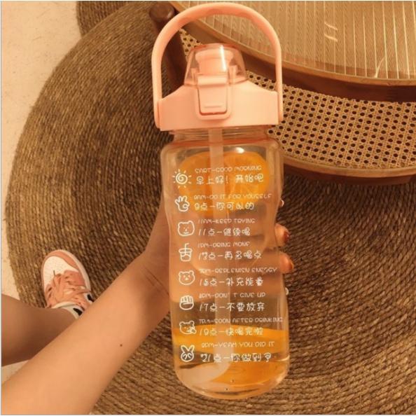 Bình Nước 1500ml Cao Cấp, Chia Vạch Khung Giờ,Bình Nước Thể Thao Có Ống Hút & Sticker Tặng Kèm ,Bình Nước TMBOOKS