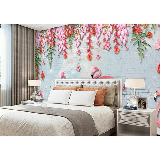Tranh dán tường Chim hồng hạc Tranh trang trí phòng nguyên tấm lớn có sẵn keo MS001