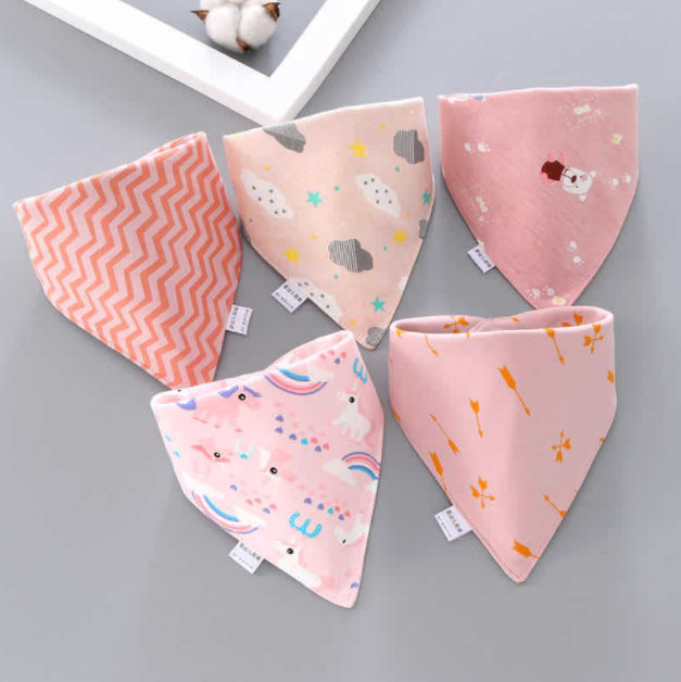 Set 5 khăn yếm tam giác cotton 3 lớp ngộ nghĩnh giữ ấm cổ cho bé trai bé gái