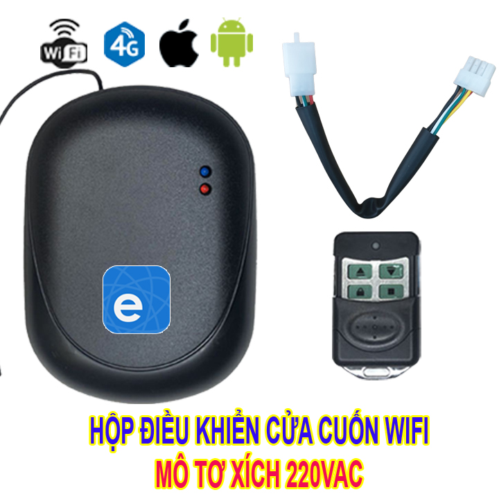 Hộp điều khiển cửa cuốn bằng điện thoại kết nối wifi (mô tơ xích 220VAC)