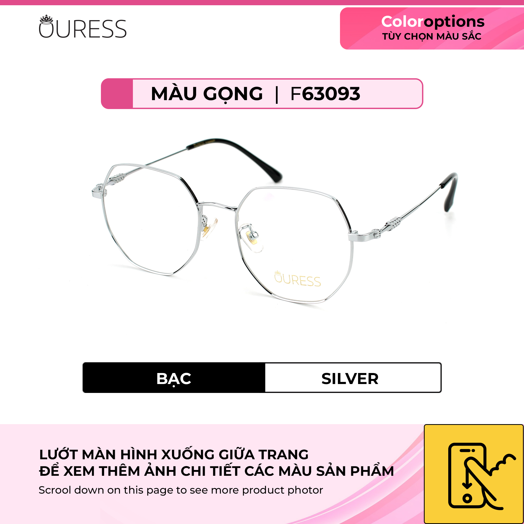 Gọng kính cận F63093 chất liệu titan thời trang mắt kính OURESS nam nữ siêu nhẹ siêu bền