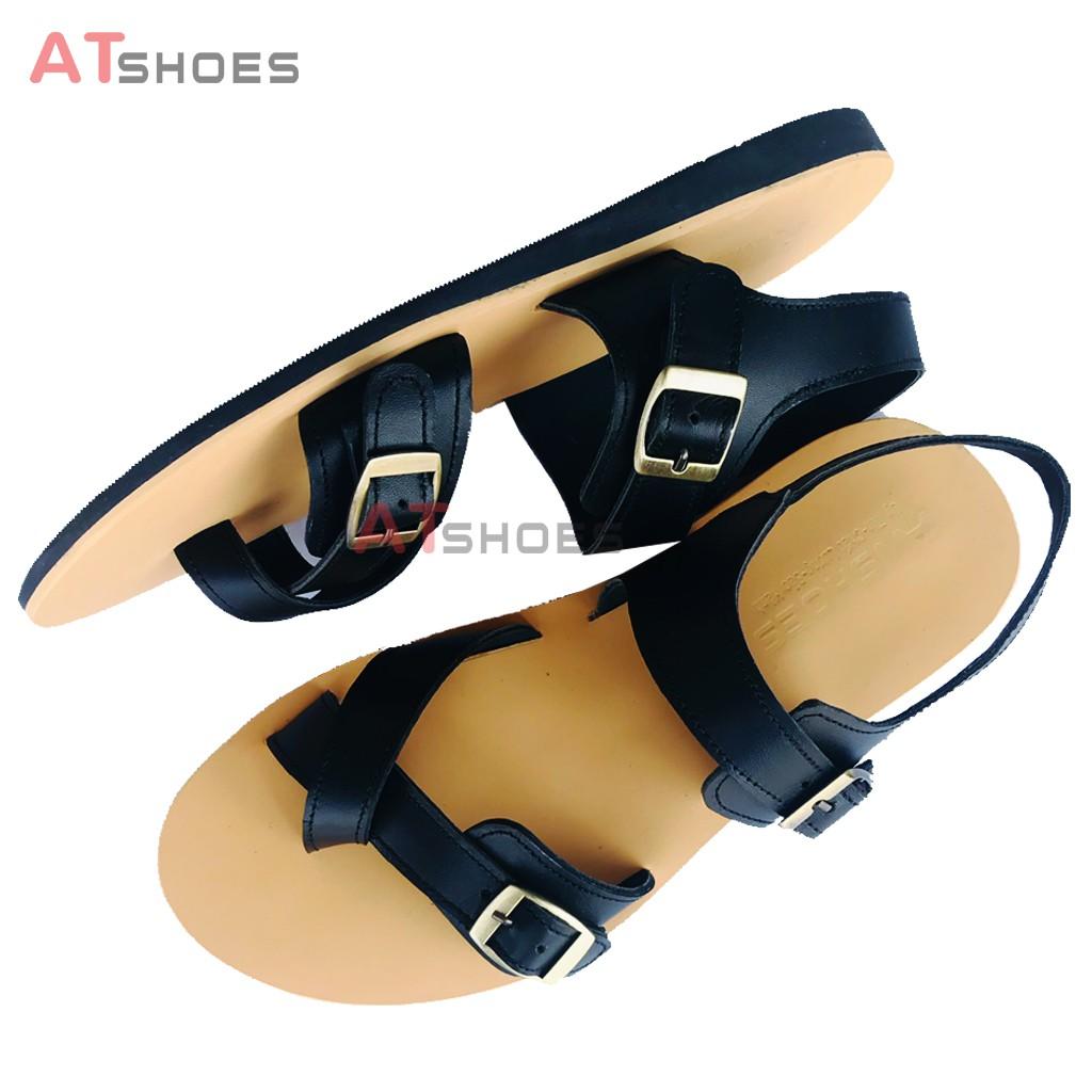 Dép Sandal Unisex Cao Cấp Da Bò Thật Sandal Xỏ Ngón Nam Nữ Trẻ Trung Đế Caosu Chống Nước Atshoes XDxsg211