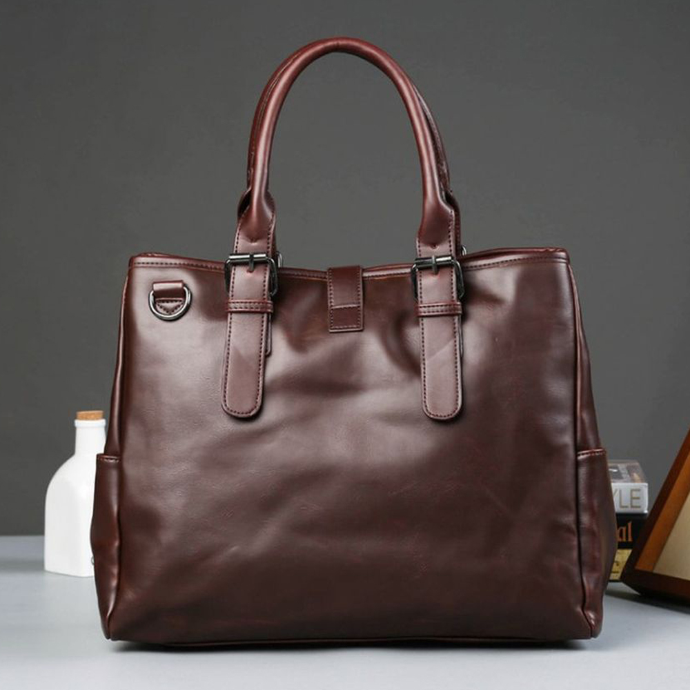 Men Business Tote Bag Crazy Horse Leather Large Capacity Trendy Casual Handbag