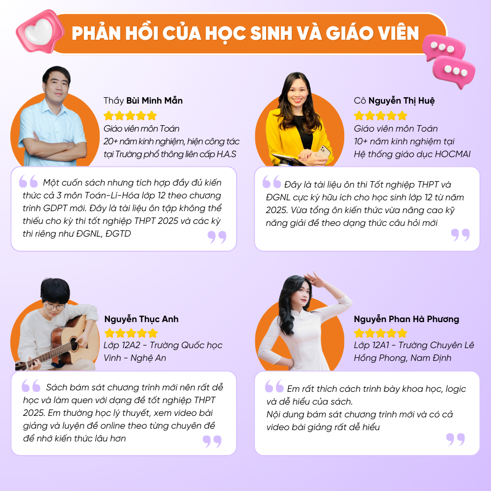 Lớp 12 Chương trình mới - Sách Học giỏi toàn diện Toán-Lí-Hóa, ôn thi tốt nghiệp THPT và ĐGNL 2025