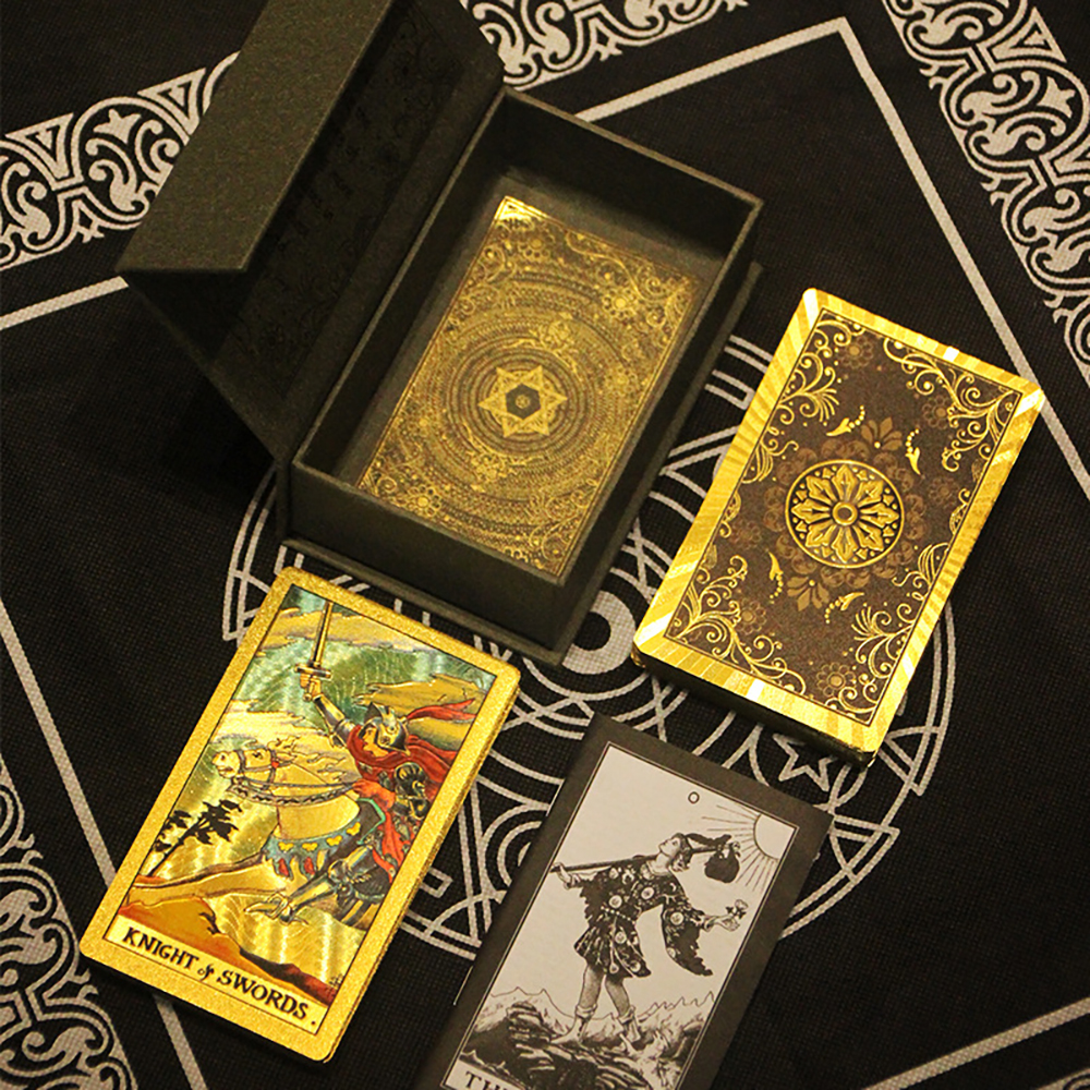 Bộ Bài Tarot Gold Foil Cao Cấp Waite Gray Chất Liệu PVC Chống Nước The Fool Hộp Cứng