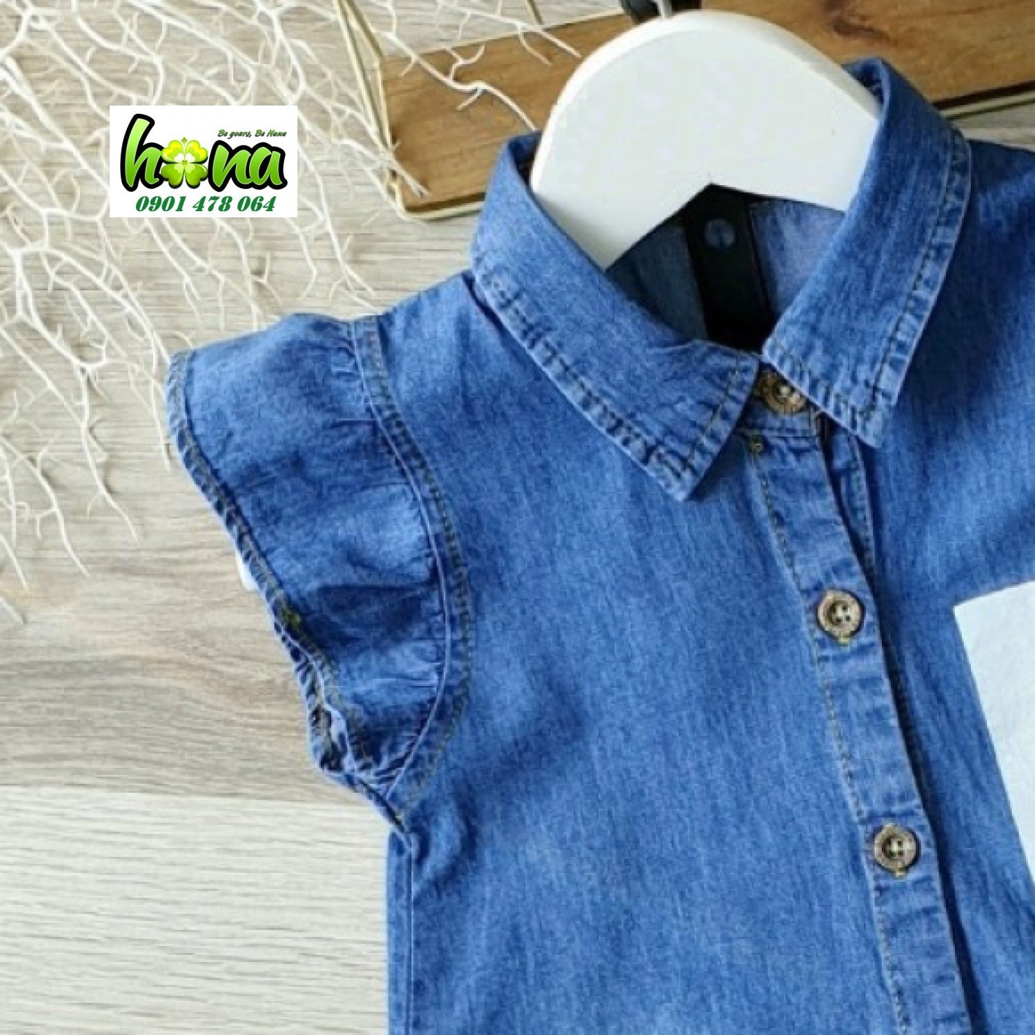 G00000715 Đầm jean tay cánh tiên đẹp bé gái, Chất jean mềm mát