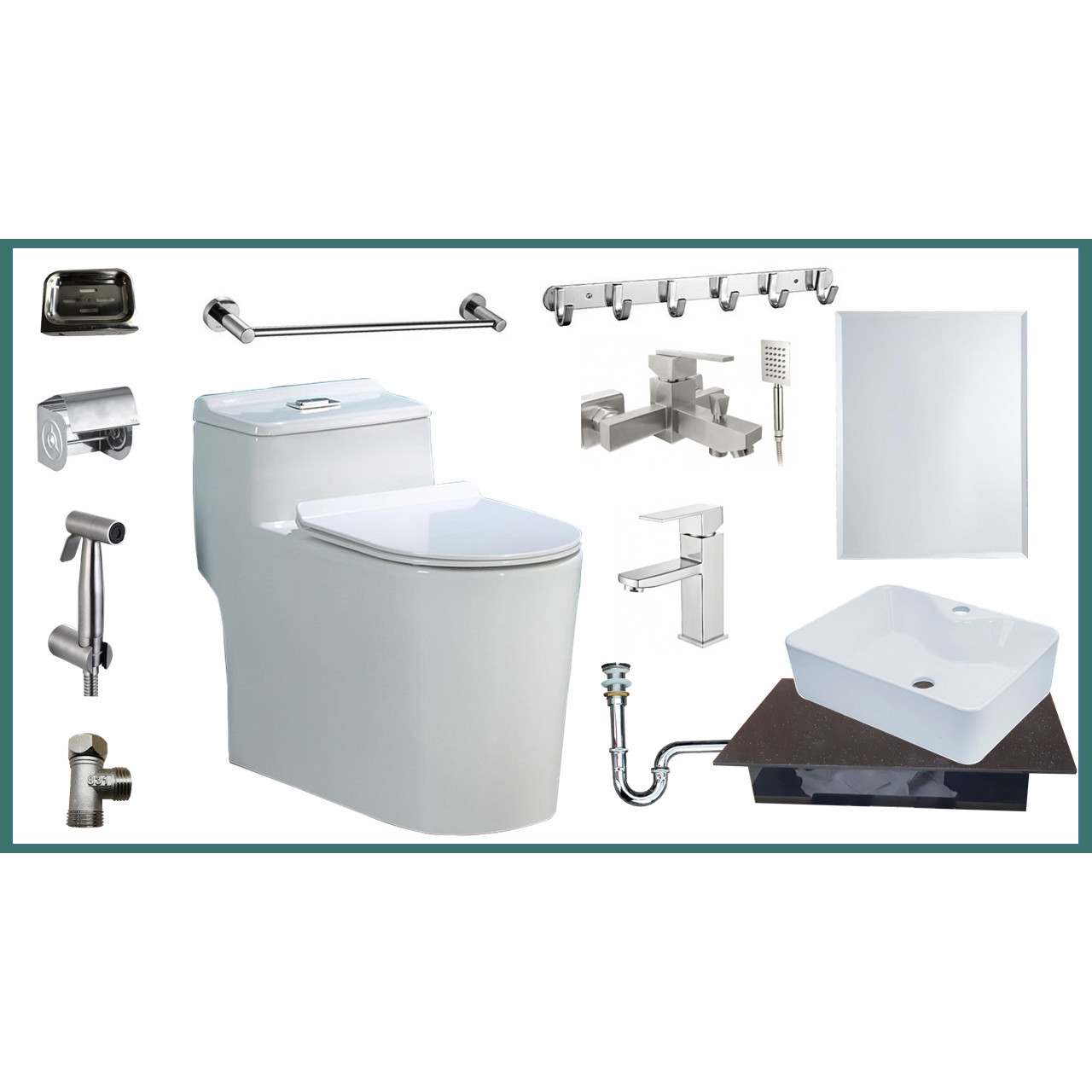 Combo thiết bị vệ sinh nhà tắm đầy đủ tiện nghi TKGRZC02 13 món gồm bồn cầu 1 khối, lavabo siêu đẹp