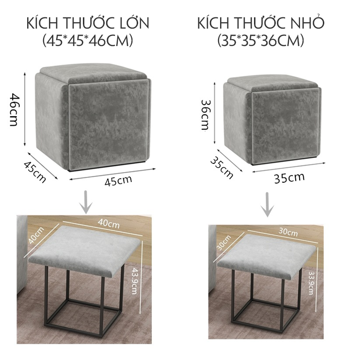 Combo 5 Ghế Đôn Phòng Khách, Ghế Đôn Gấp Gọn Cao Cấp - Ghế Khối Rubik, Combo 5 Ghế Đôn Sofa Bọc Da Gấp Gọn Thiết Kế Mới, Ghế Đôn Trang Trí Đa Năng