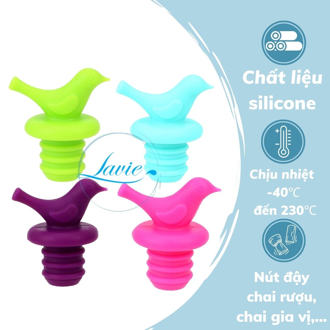 Set 4 Nút Nắp Đậy Chai Bằng Silicon Hình Con Chim Giao Màu Ngẫu Nhiên