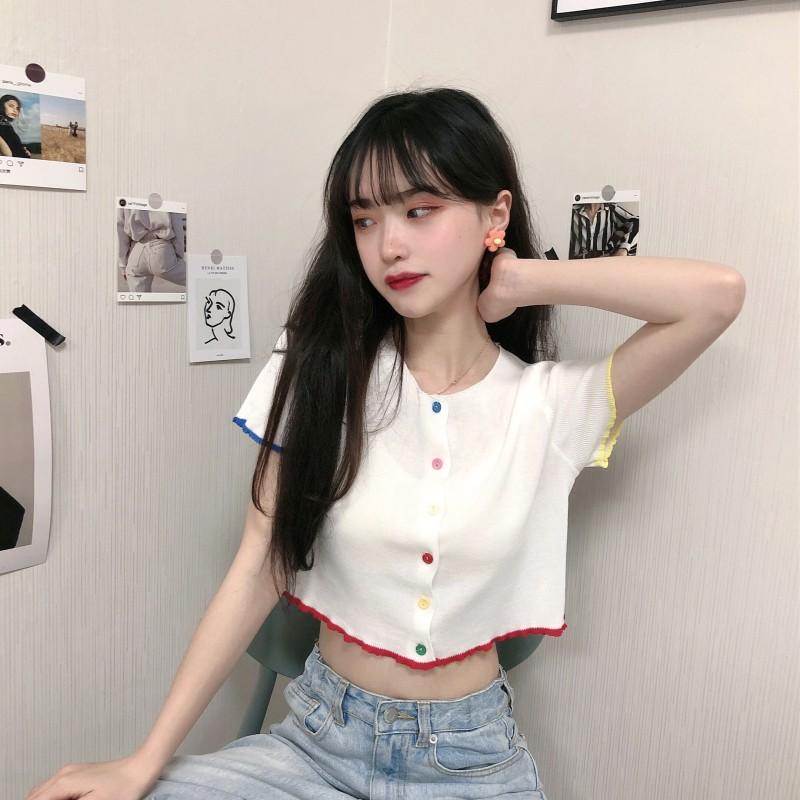 Áo Len Tăm nữ dáng croptop ngắn tay ulzzang Hàn Quốc C31 - Maoshop