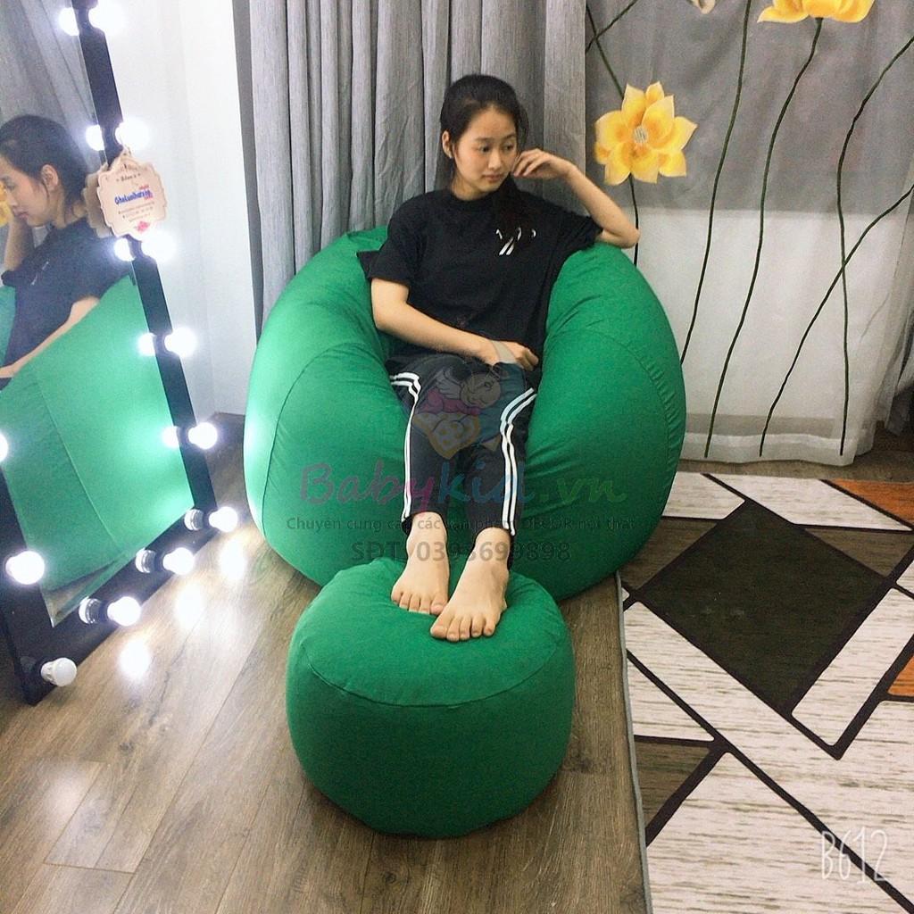 Bộ ghế hạt xốp: Ghế lười + đôn gác, đơn màu, vải kaki/da lộn/ nhung/ thô, có xốp