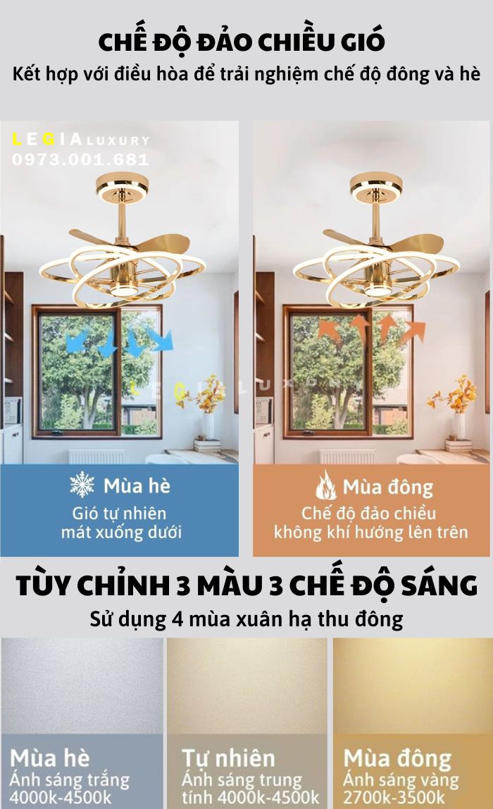 [Cao Cấp] Quạt trần sang trọng LÊ GIA VENUS005 | Quạt trần đèn pha lê trang trí | Quạt trần hiện đại cao cấp có đèn | Quạt Trần Đèn Chùm Cho Phòng Khách Phòng Ngủ Spa { Hàng Chính Hãng }