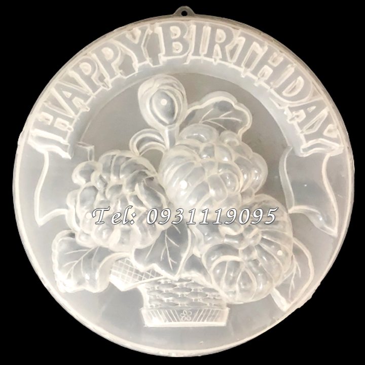 Khuôn rau câu sinh nhật giỏ hoa cúc Happy Birthday – Khuôn hình tròn loại 25 cm - Mã số 1817