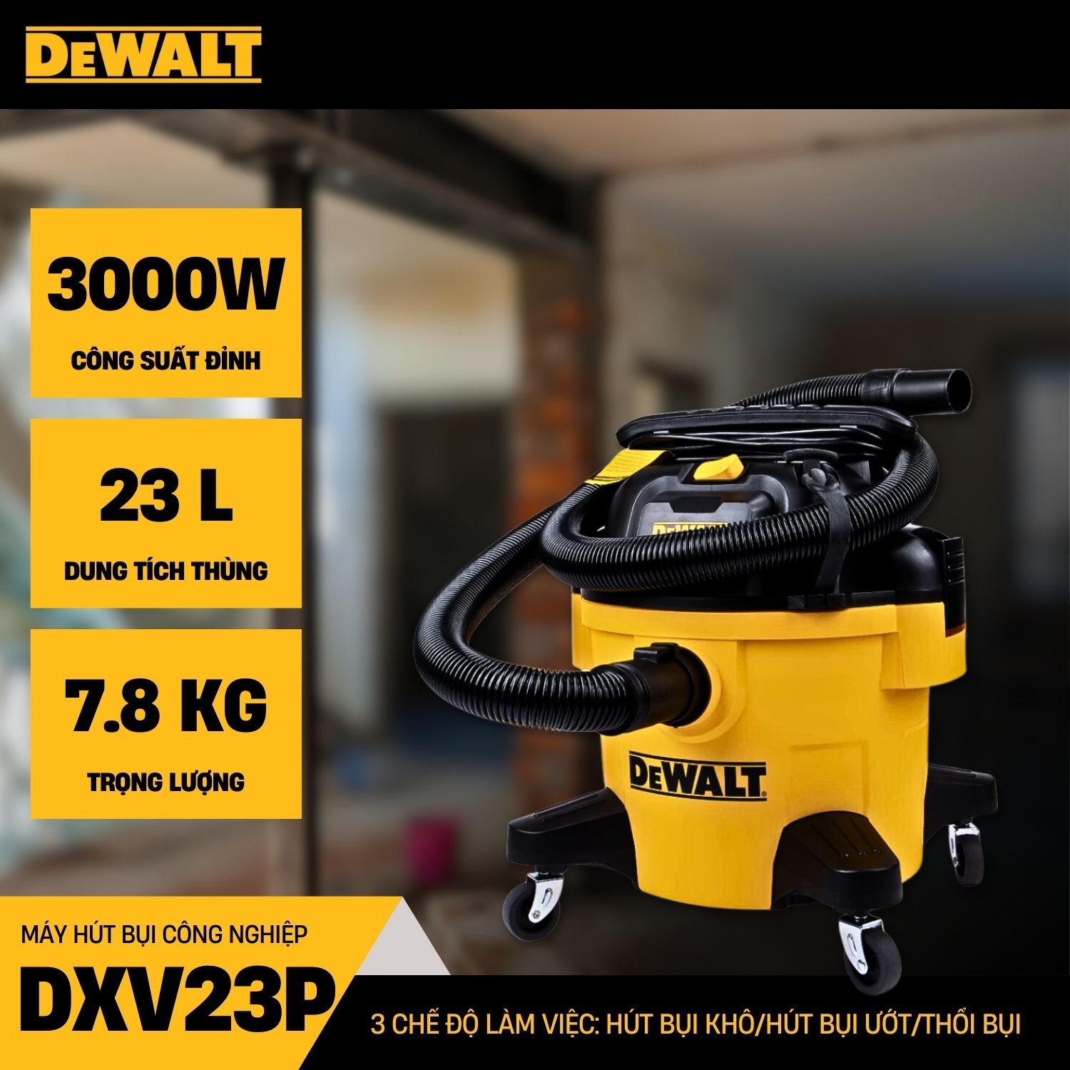 Hình ảnh Máy hút bụi Công nghiệp 3 chức năng 23L Dewalt DXV23P (3000W – 4HP)- Hàng chính hãng