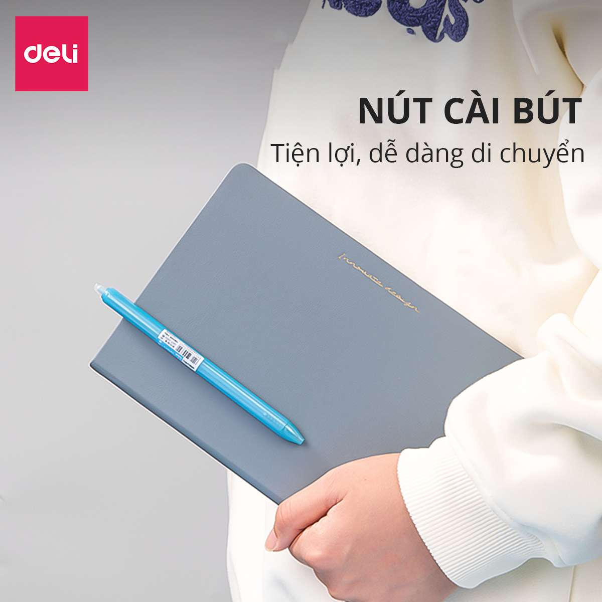 Bút Bi Gel Bấm Bút Mực Xóa Được Văn Phòng Deli Ngòi 0.5mm Học Sinh, Mực Đều Nét Chữ Đẹp - Xanh/Đen - 1 chiếc