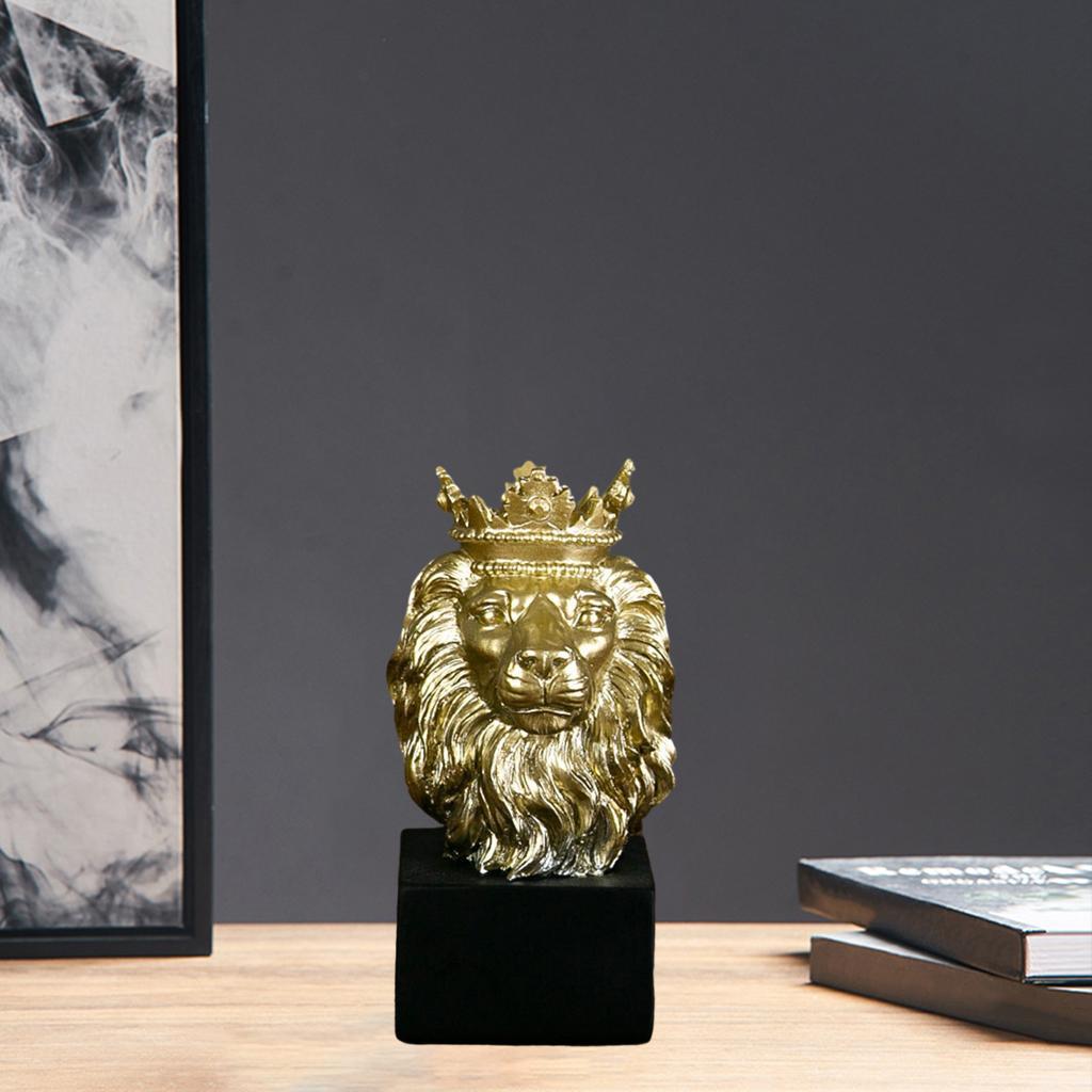 2pcs Lion Head Statue Ornament Home Sculpture Figurine Decorations