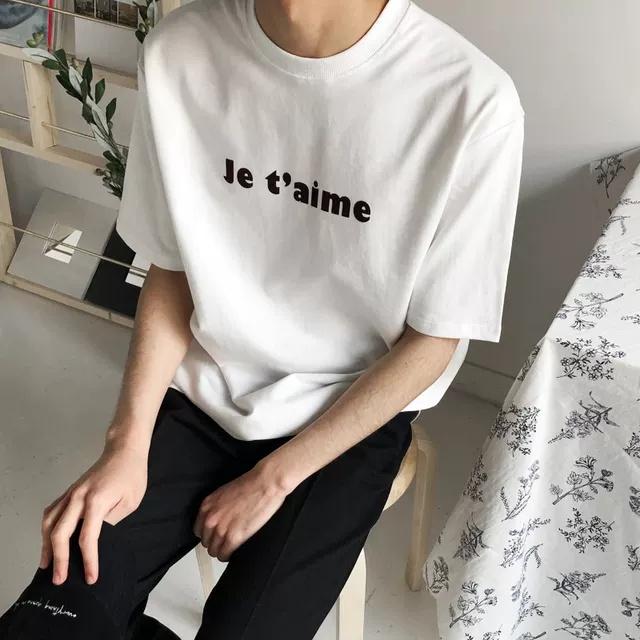 Áo thun unisex áo thun nam form rộng tay lỡ , áo thun nam cổ tròn tay ngắn áo thun unisex chữ Je t'aime