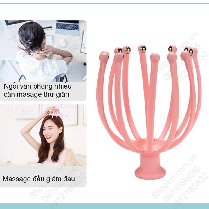 Dụng cụ massage đầu 12 tay làm nhựa PE đầu bi lớn 8mm bằng thép xoay 360 độ, chuyên massage trị liệu đau đầu, gối, vai