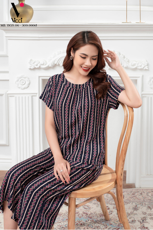 Bộ đồ mặc nhà trung niên Tole Vicci BGS.06 thiết kế áo cộc tay, quần lửng ống sớ in họa tiết