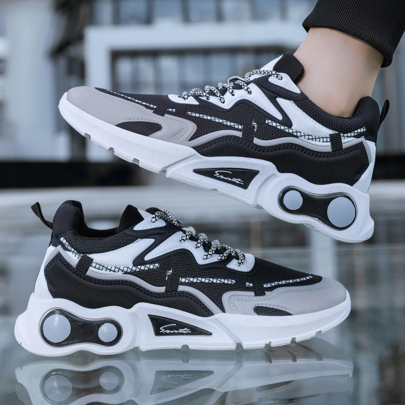 Giày Thể Thao Nam MENDO - Giày Sneaker Màu Đen - Đen Đỏ , Giày Thể Thao Dệt Kim, Nhẹ Nhàng, Êm Ái - G5090
