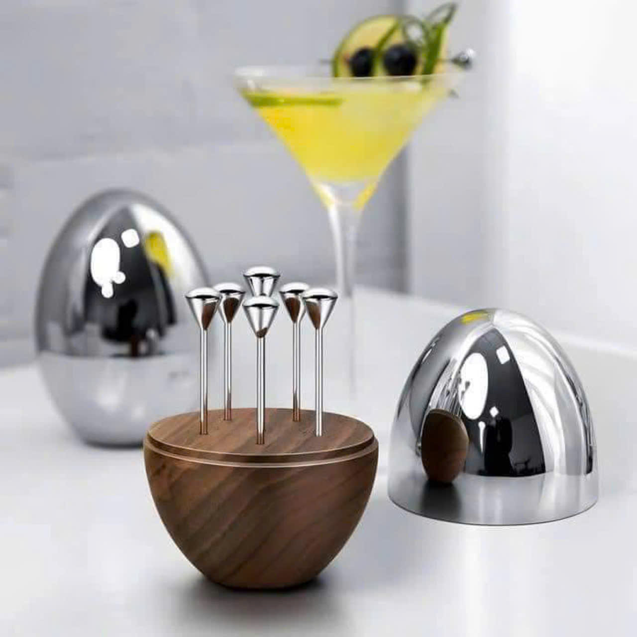 Bộ 6 dĩa hoa quả Modern siêu độc lạ với giá đỡ hình quả trứng bằng gỗ Hàng chính hãng