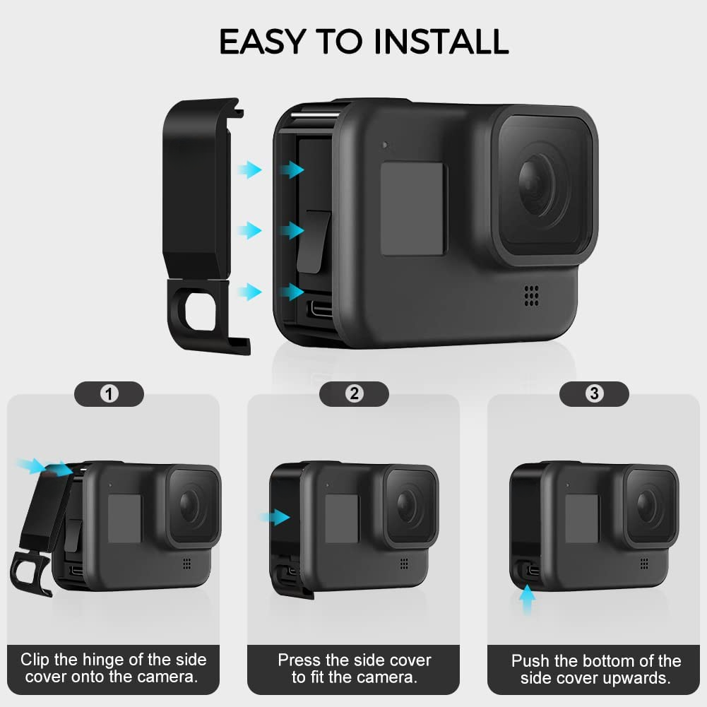 Vỏ silicone cho GoPro Hero 8 Black Imsed Glass Màn hình bảo vệ bộ kính bảo vệ nắp nắp cho Go Pro 8 Case
