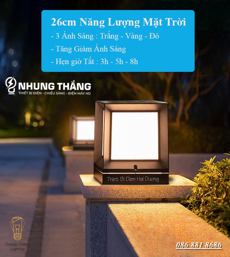 Đèn Sân Vườn Năng Lượng Mặt Trời Ngoài Trời LT-049 - Trụ Cổng Cột Đèn Hàng Rào Mái Hiên Chống Nước Cao Cấp Decor Vintage - Size 26cm