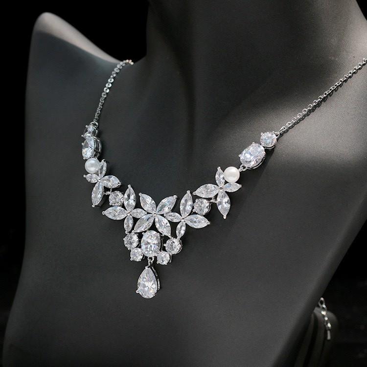 Bộ Trang sức cô dâu đá cao cấp zincin sáng bóng lấp lánh đi chơi đi tiệc đều đẹp giangpkc 71220