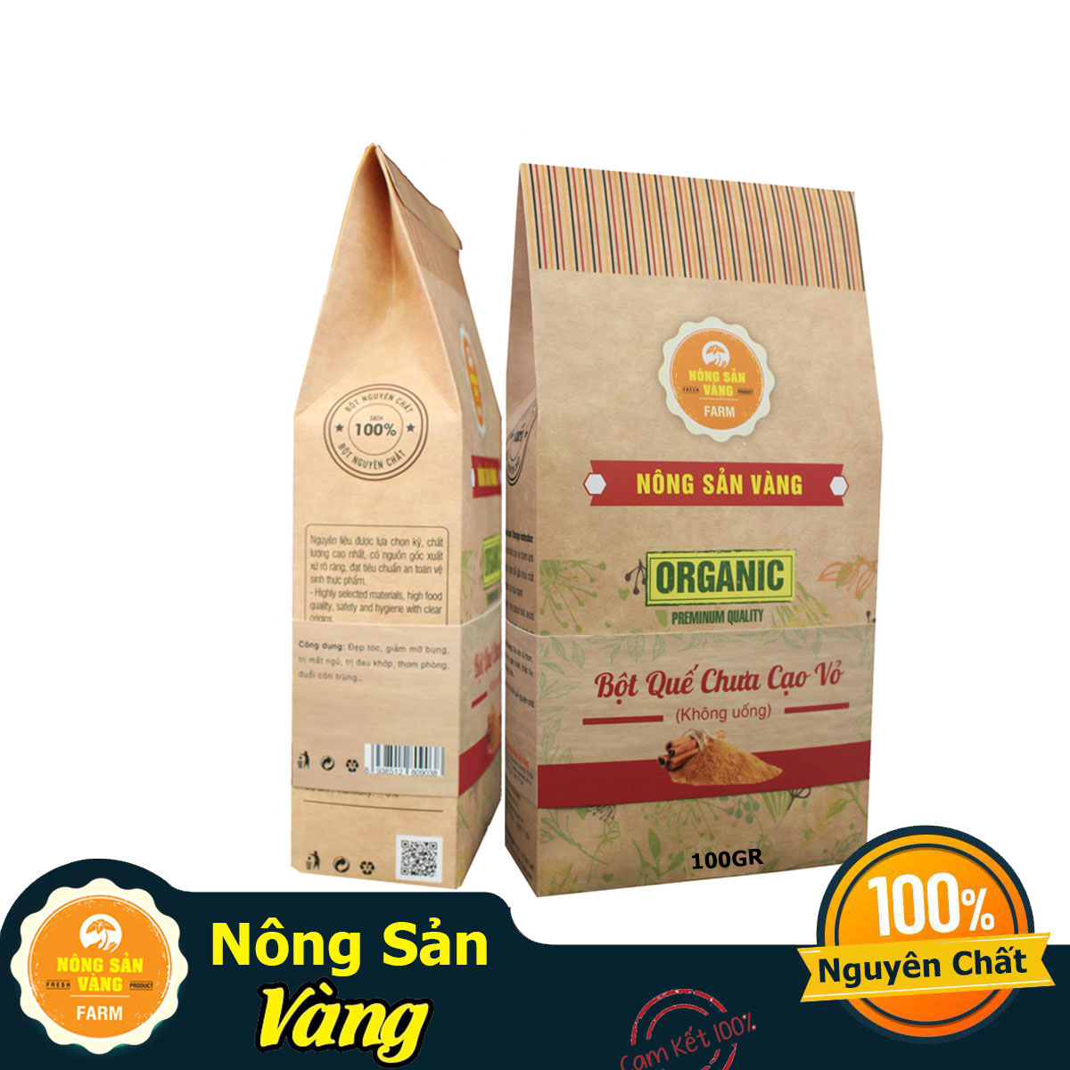 Bột Quế Nguyên Chất Chưa Cạo Vỏ (Làm Đẹp) 100gr, giảm cân, giảm mỡ bụng, đắp mặt - Nông Sản Vàng