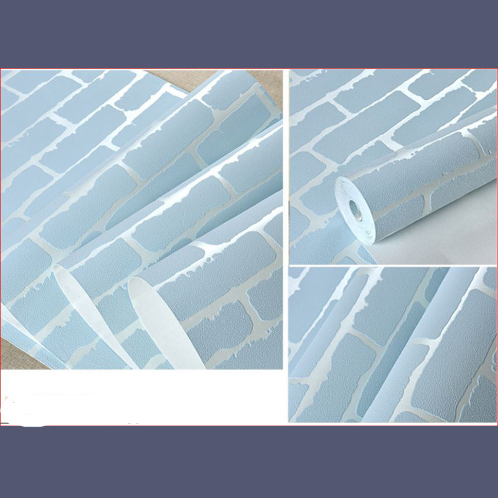 5M dài ngang 53 cm giấy dán tường giả gạch chất liệu đẹp- màu xanh nước biển