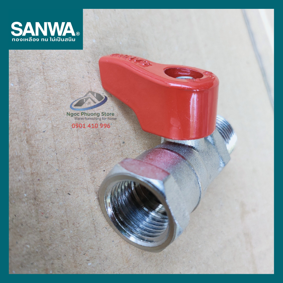 Van khóa nước bằng đồng 1 ren trong 1 ren ngoài Sanwa Thái Lan Phi 21mm BV15MF
