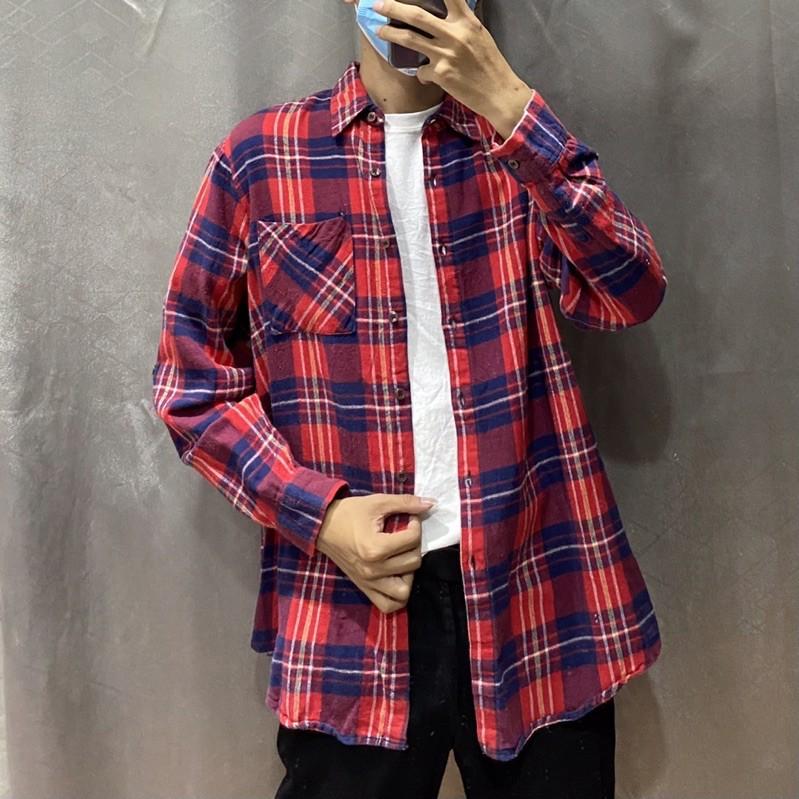 ÁO SƠ MI FLANNEL KẺ CARO MÀU ĐỎ XANH ĐEN SIZE L