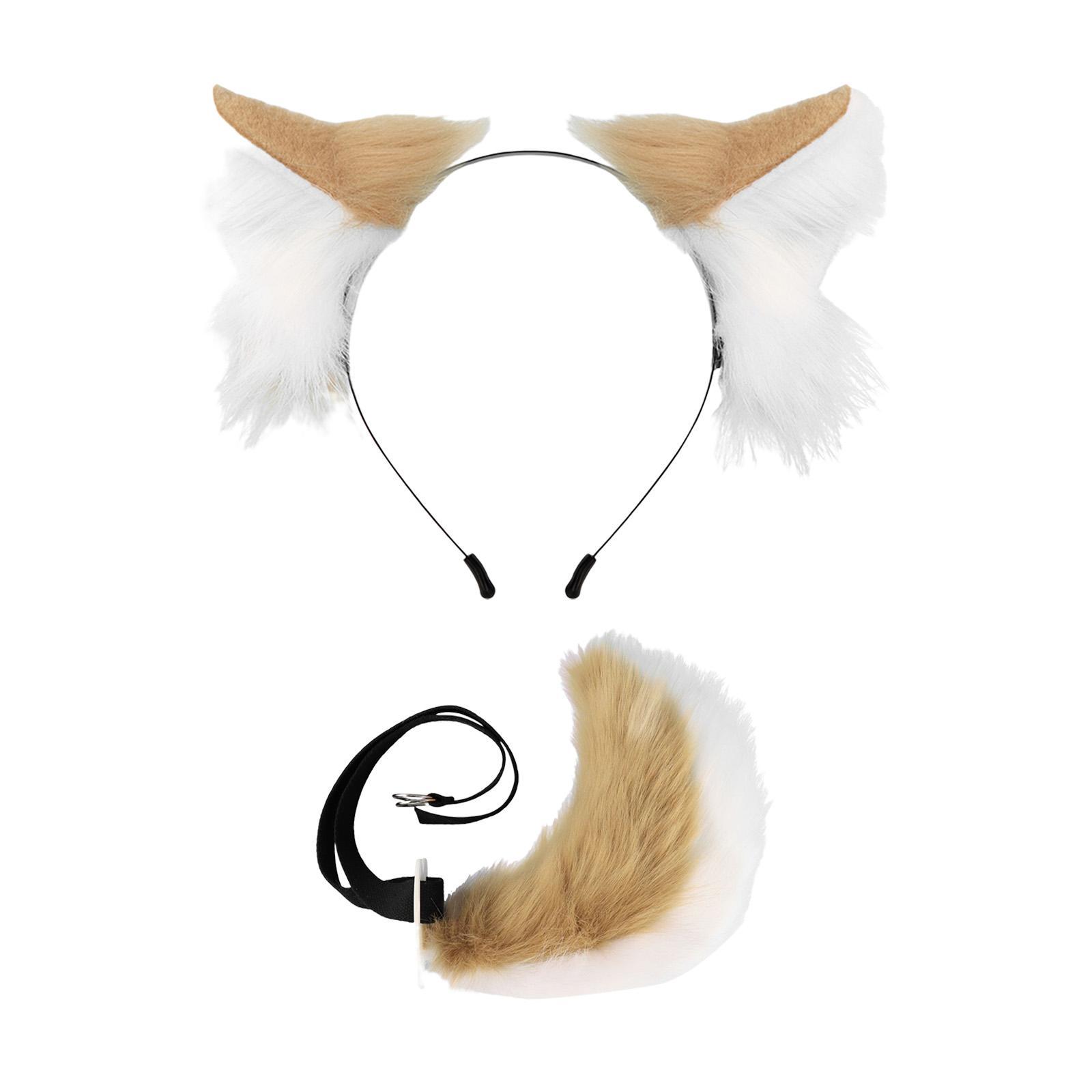Cats Ears and Long Tail Decor Dress up Plush Hair Hoop Cosplay Set for Children Adults Party Carnival