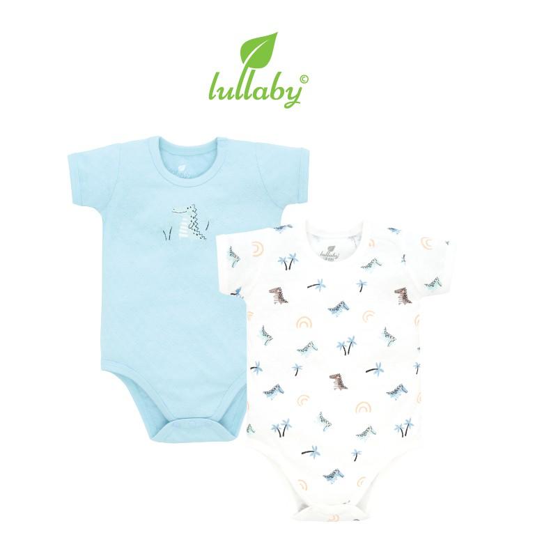 Bộ quần áo body cộc tay Lullaby cho bé trai NH614P Trắng  - Set 2 chiếc