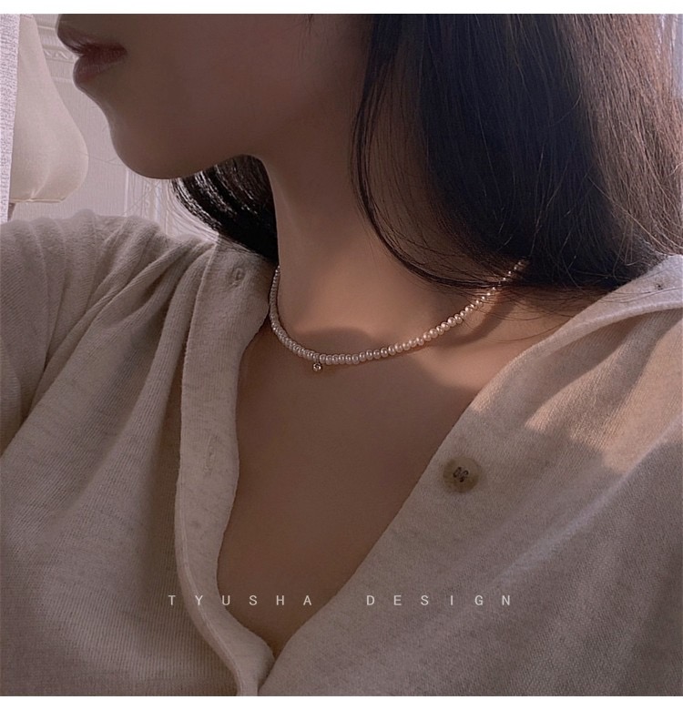 Dây chuyền chuỗi ngọc phối hạt vàng phong cách hàn quốc