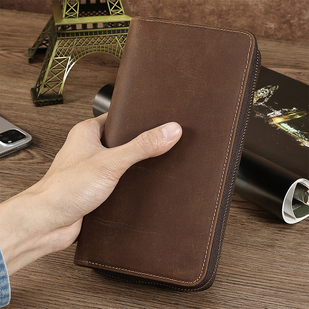 Ví Bóp Dài Chất Liệu Da Ngựa Khoá Kéo CRAZY HORSE Leather cao cấp (RFID, NFC)