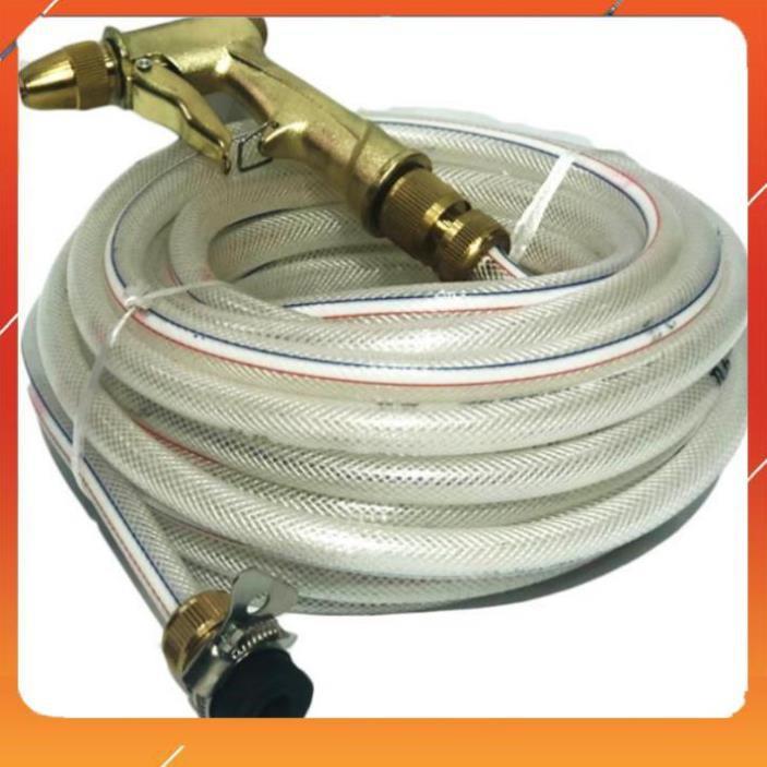 Vòi Xịt️Evoucher Bộ dây vòi xịt nước rửa xe, tưới cây , tăng áp 3 lần, loại 15m 206701-1 đầu đồng,cút đồng