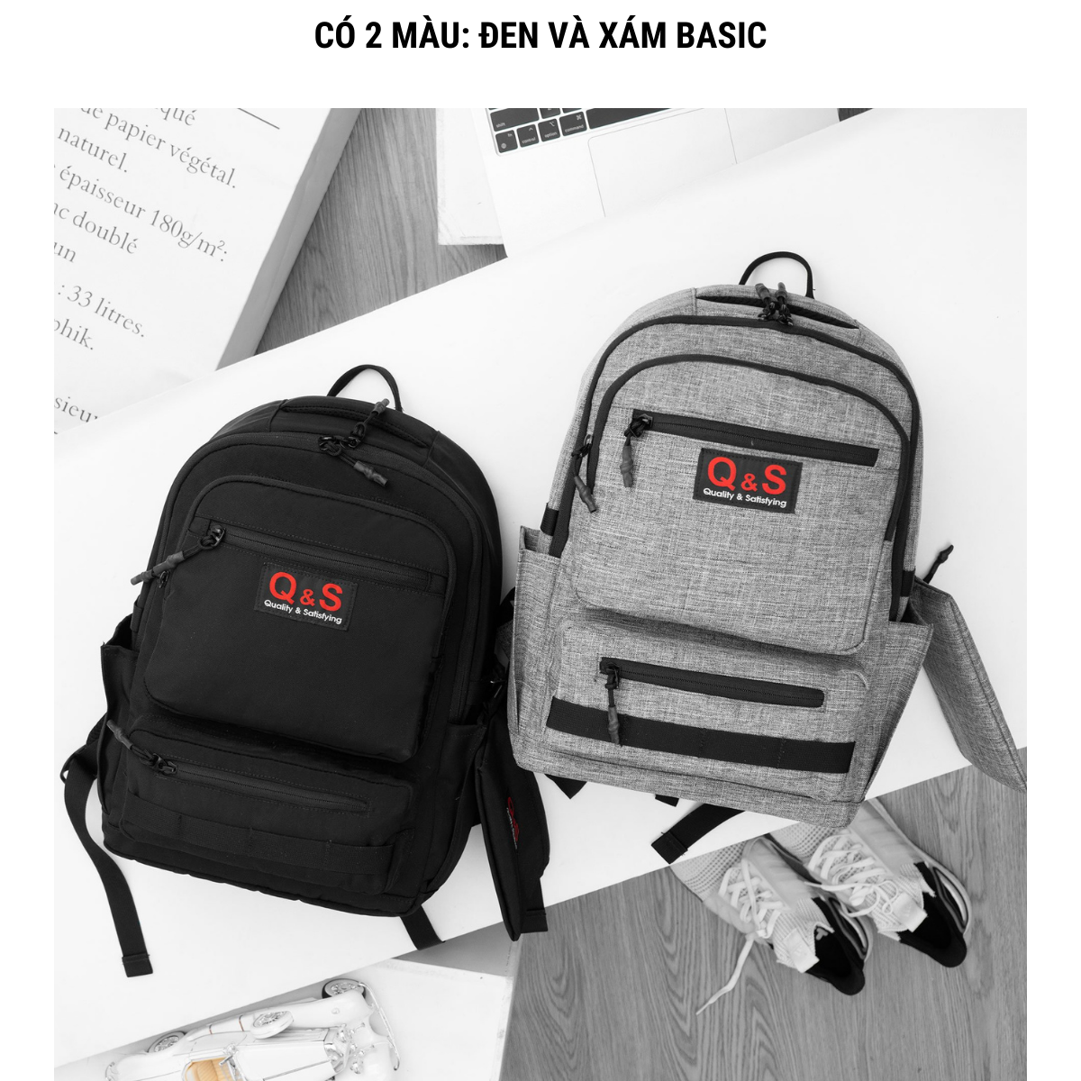 Balo cặp học sinh đi học QASA basic vải polyester chống nước chống gù thời trang nam nữ siêu nhẹ phong cách Hàn quốc
