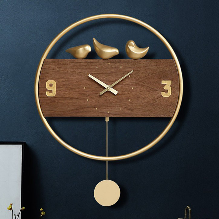 Đồng hồ quả lắc độc lạ mặt gỗ khung kim loại decor phòng khách đẹp - Đồng hồ treo tường quả lắc cổ điển thiết kế đơn giản trang trí và quà tặng ý nghĩa